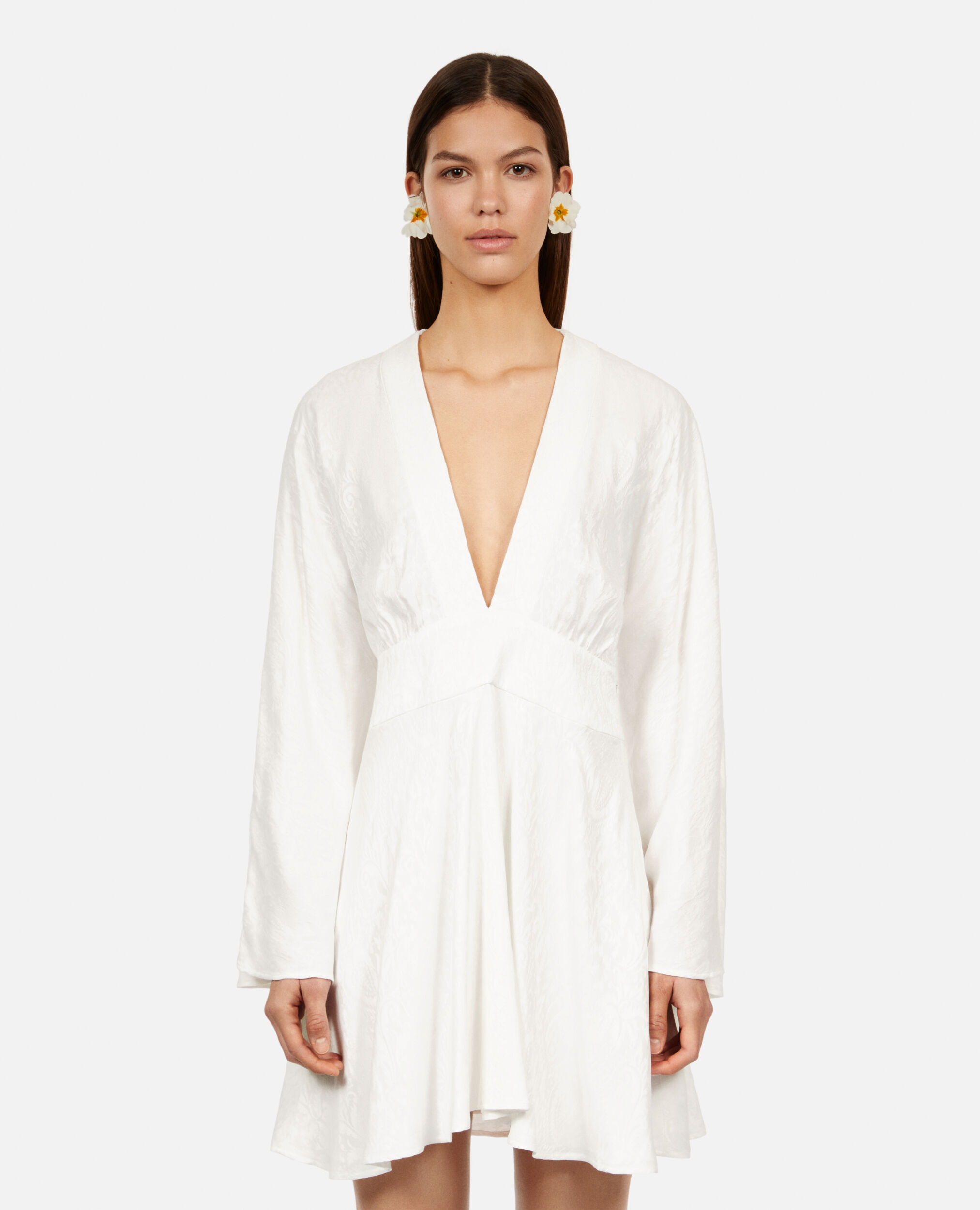 Kurzes, weißes Jacquard-Kleid im Barockstil, WHITE, hi-res image number null
