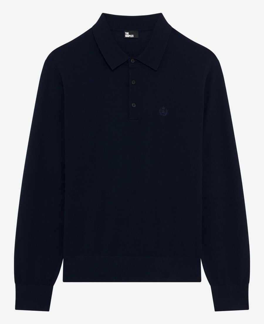 The Kooples HOMME NAVY pull col polo en laine mérinos marine