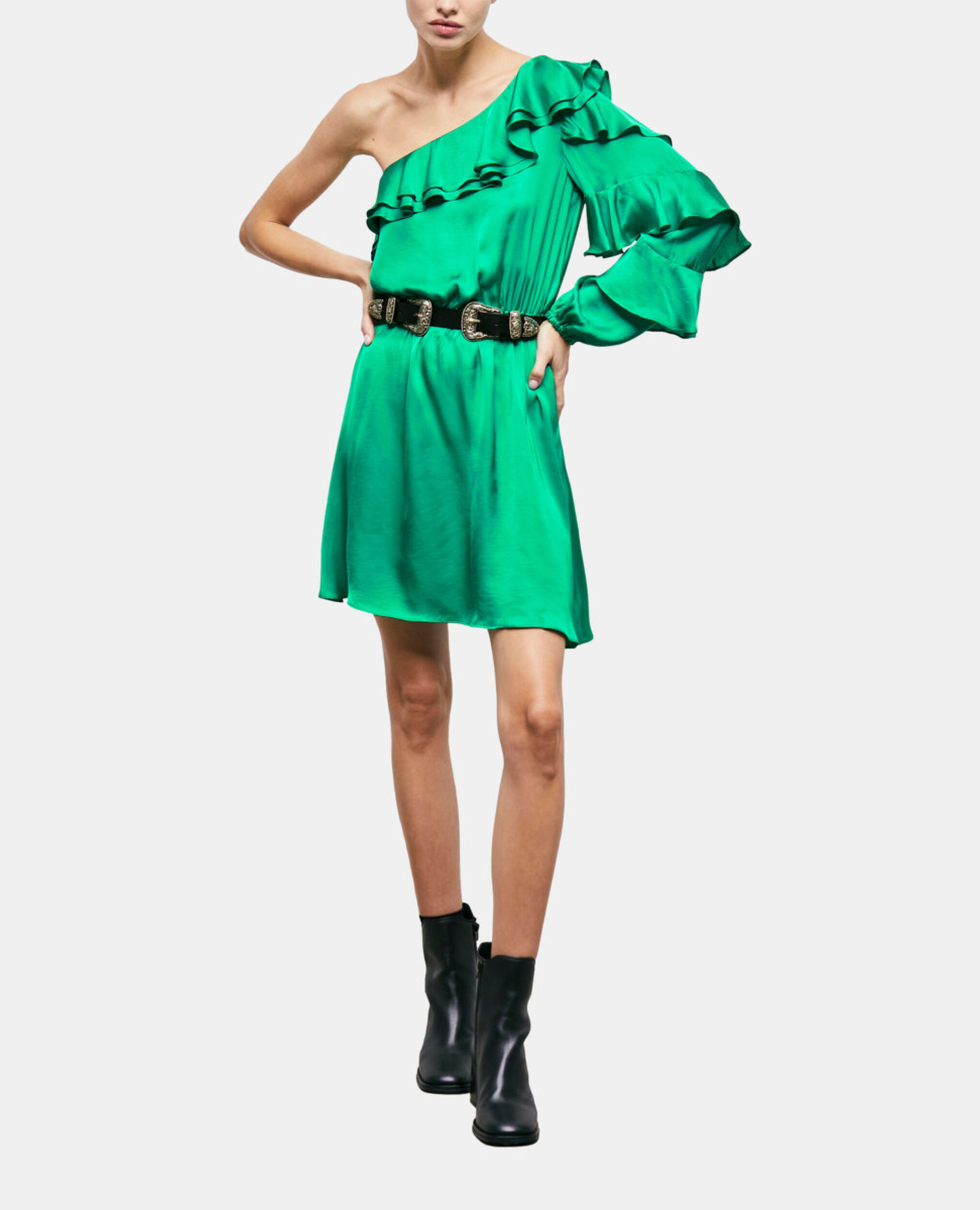 Short asymmetric green dress, GREEN, hi-res image number null