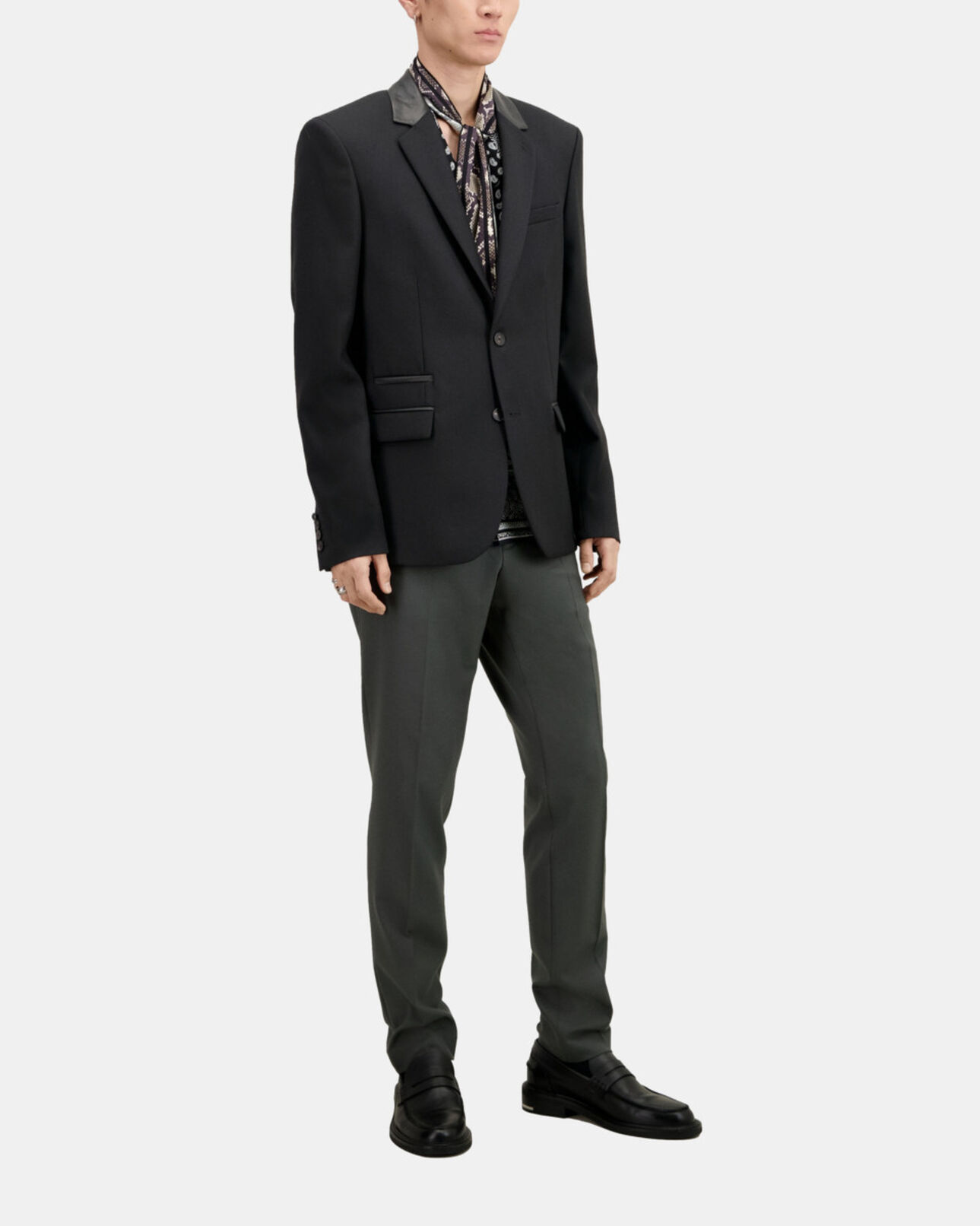 The Kooples MEN BLACK black wool blazer with leather details