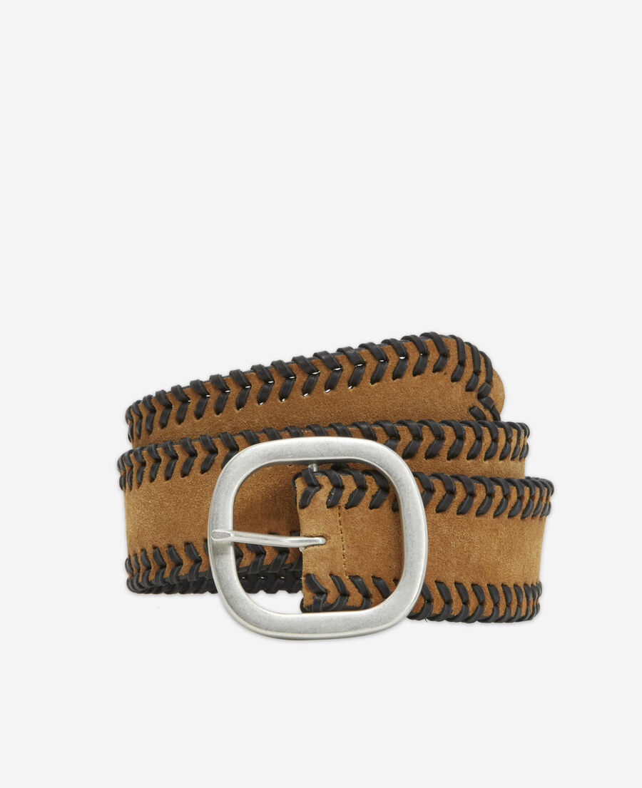 women's camel belt with braided details