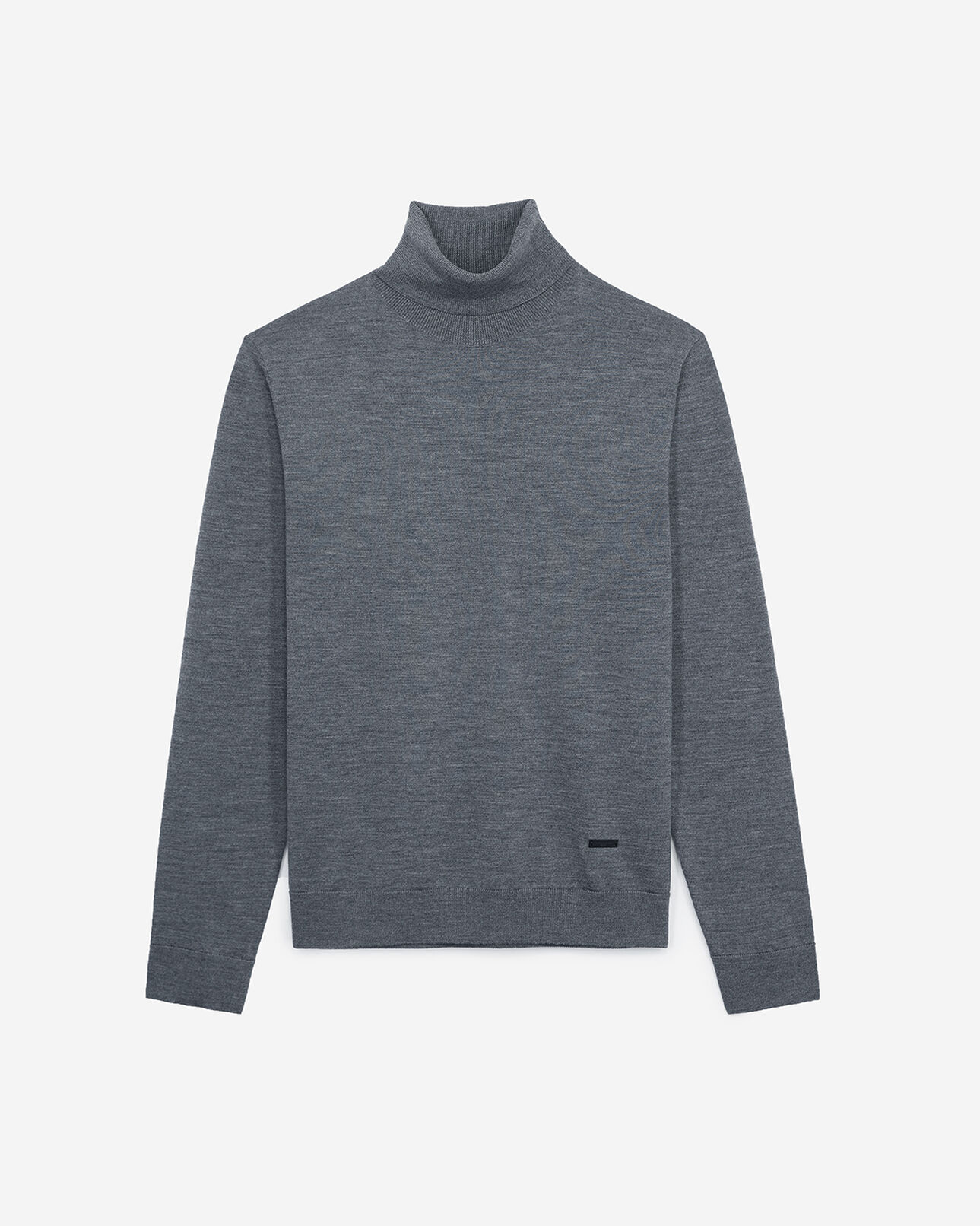 The Kooples MEN MIDDLE GREY MELANGE slim grey wool turtleneck sweater w/leather