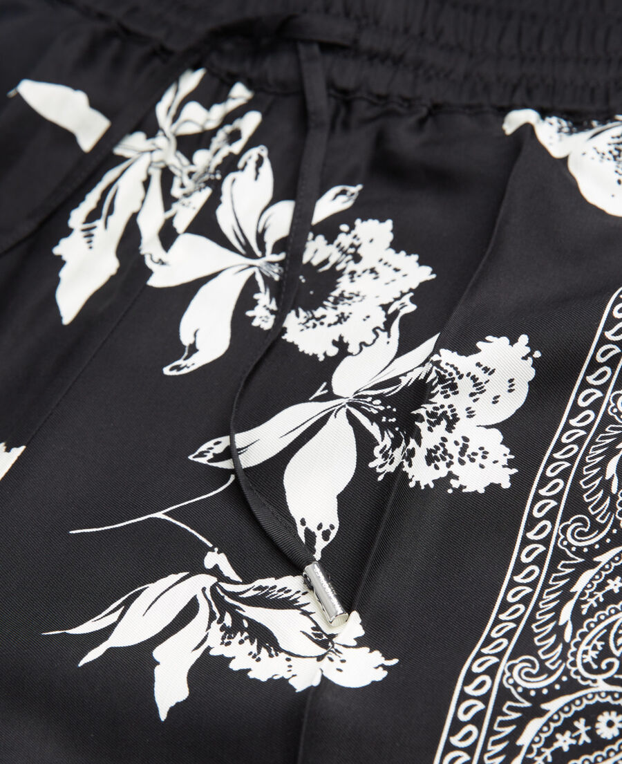 flowing black - white pants with scarf motif