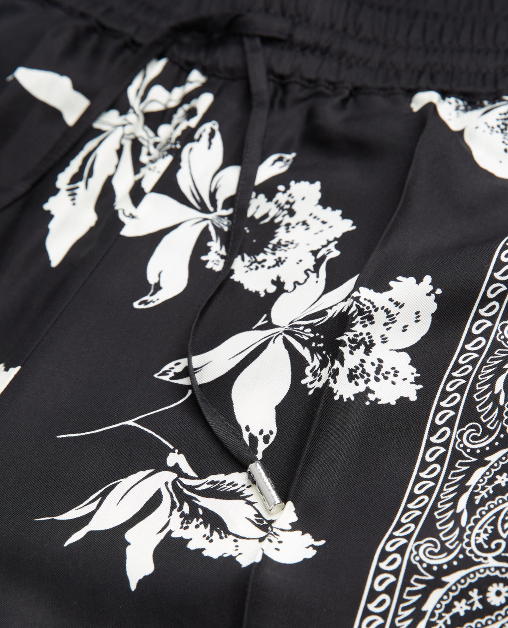 Flowing black - white pants with scarf motif, BLACK WHITE, hi-res image number null