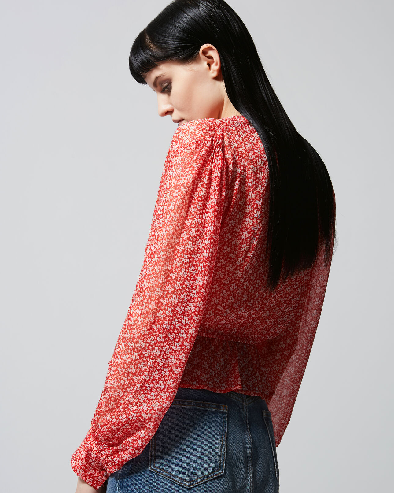 The Kooples WOMEN RED floral printed red shirt with peplum