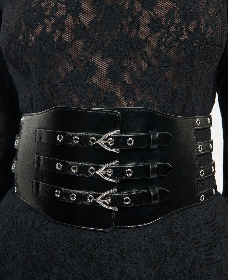 The Kooples FEMME BLACK ceinture corset en cuir noir avec &oelig;illets
