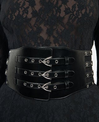 The Kooples FEMME BLACK ceinture corset en cuir noir avec &oelig;illets