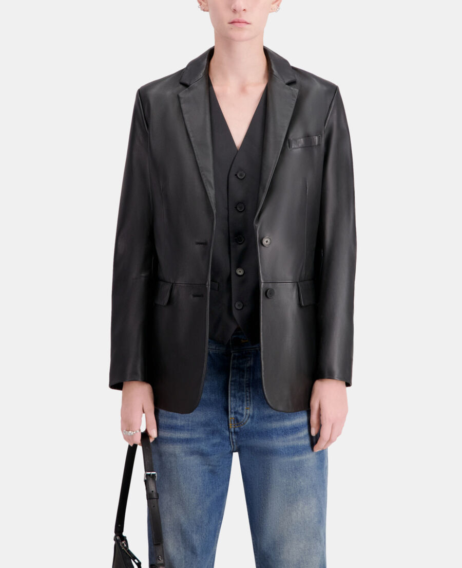 black leather suit jacket