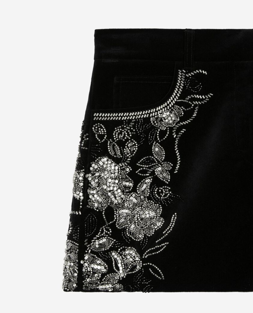 The Kooples WOMEN BLACK black velvet shorts embroidered with rhinestones and pearls