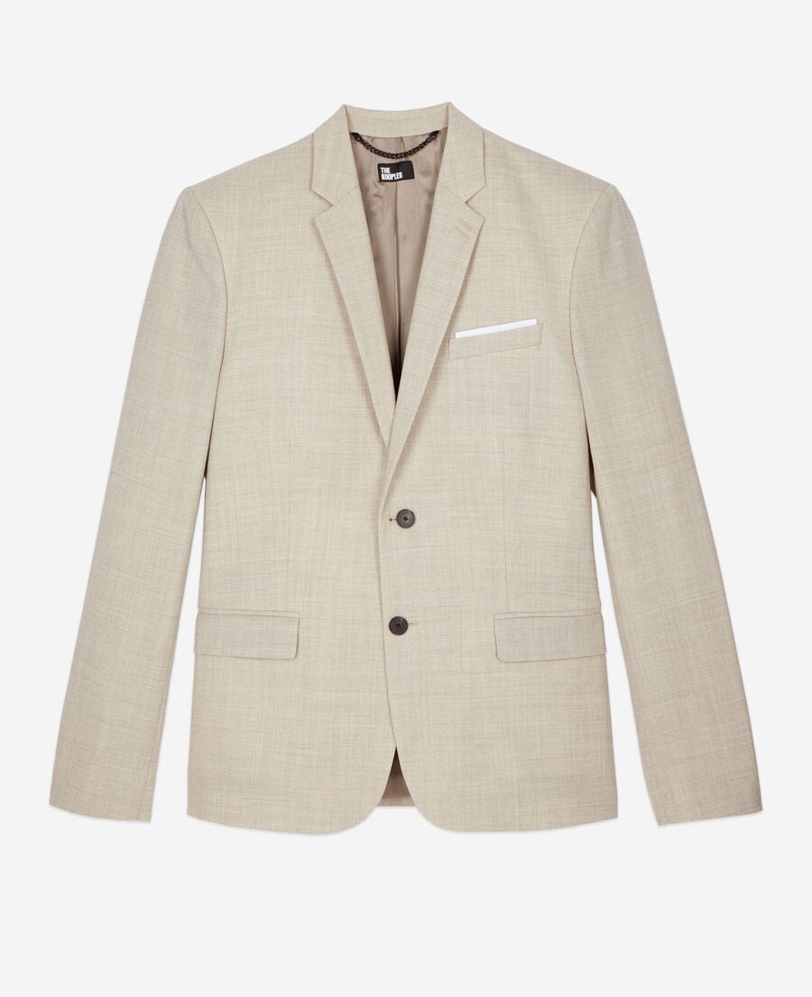 The Kooples HERREN BEIGE beigefarbene, schmal geschnittene anzugjacke aus wolle
