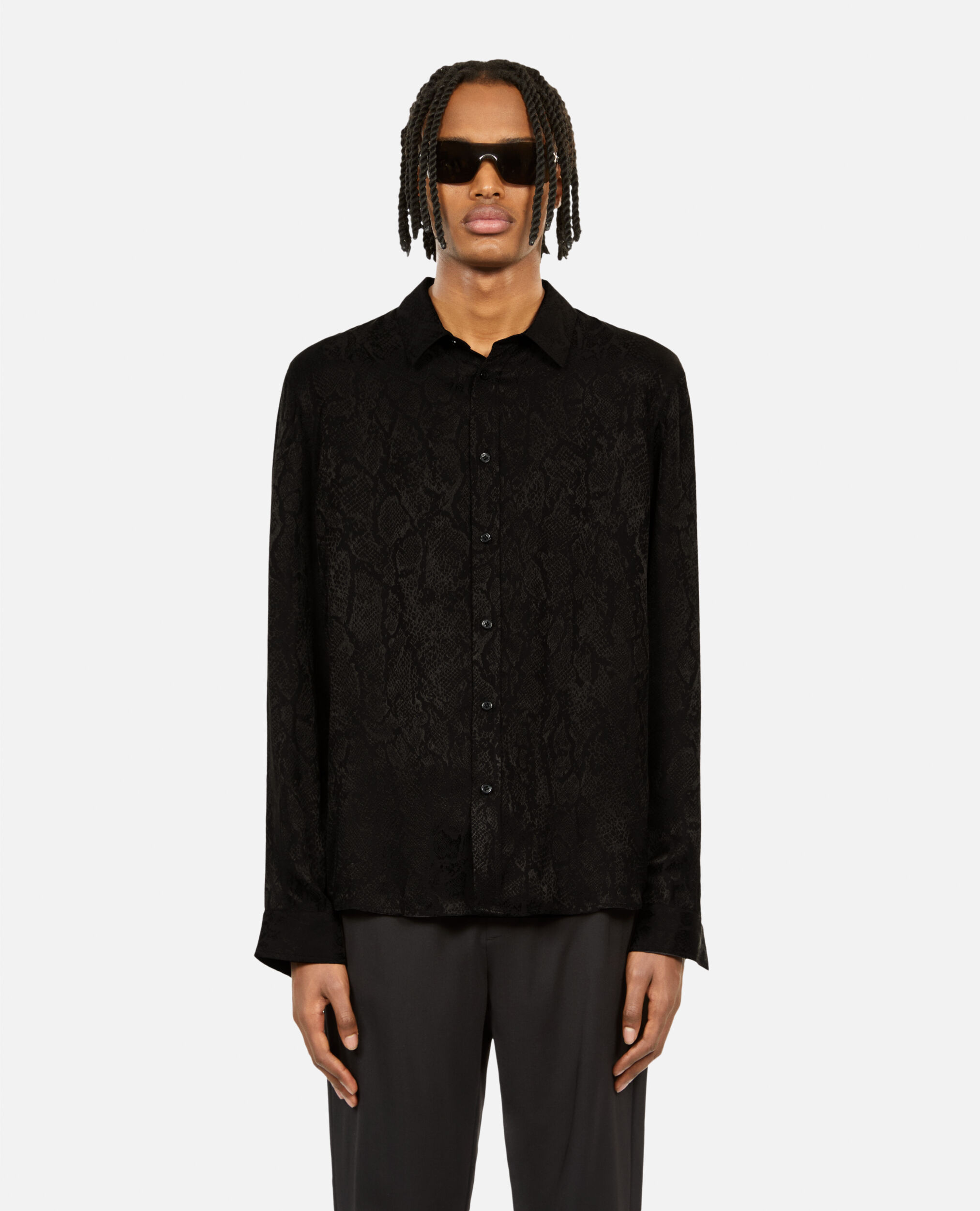 Black snakeskin jacquard shirt, BLACK, hi-res image number null