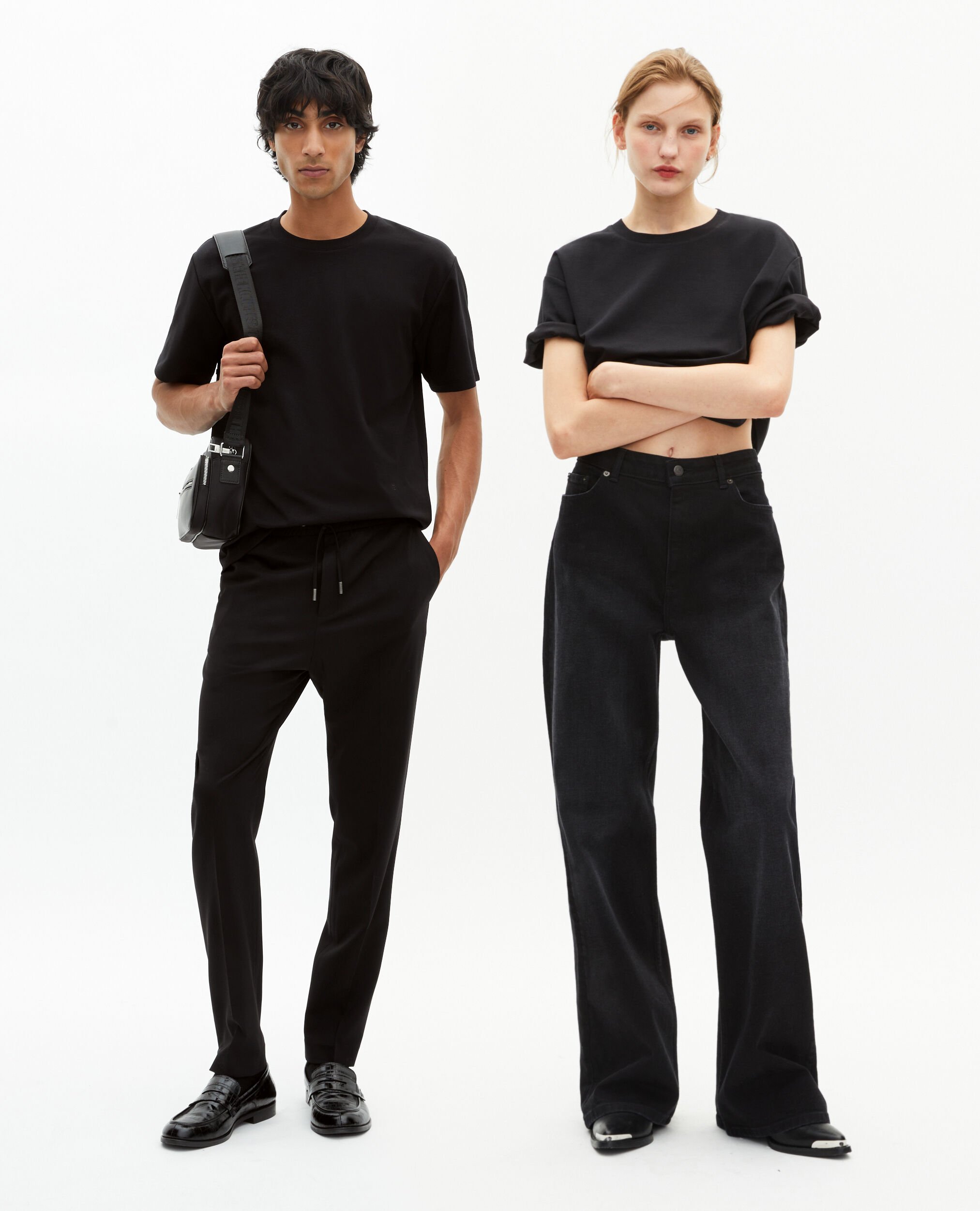 Unisex plain black straight T-shirt, BLACK, hi-res image number null