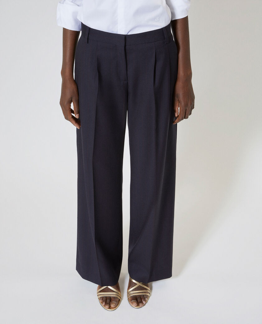 The Kooples F NAVY-RED wide-leg wool suit pants in navy stripes