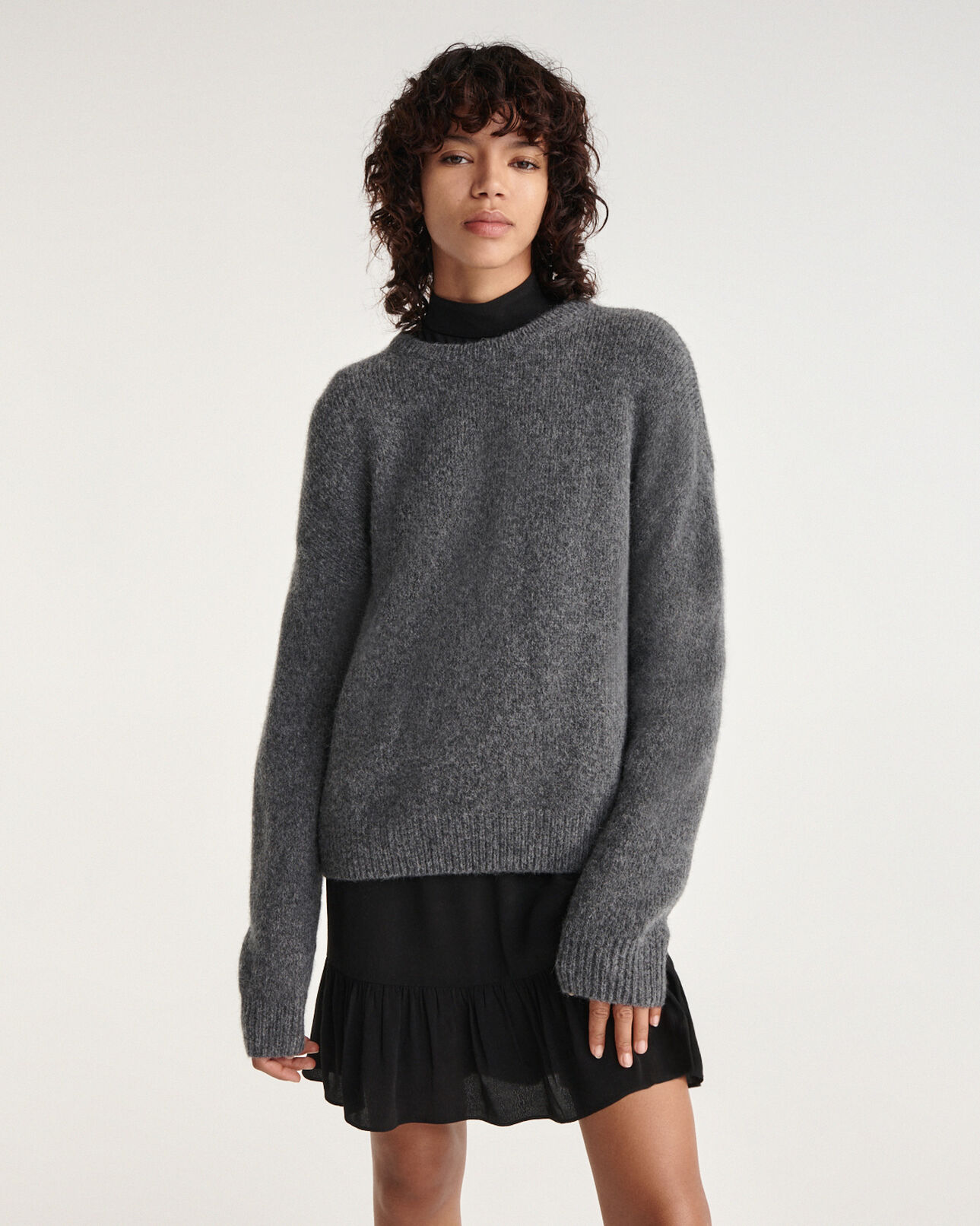 The Kooples WOMEN DARK GREY loose-fit alpaca wool dark gray sweater