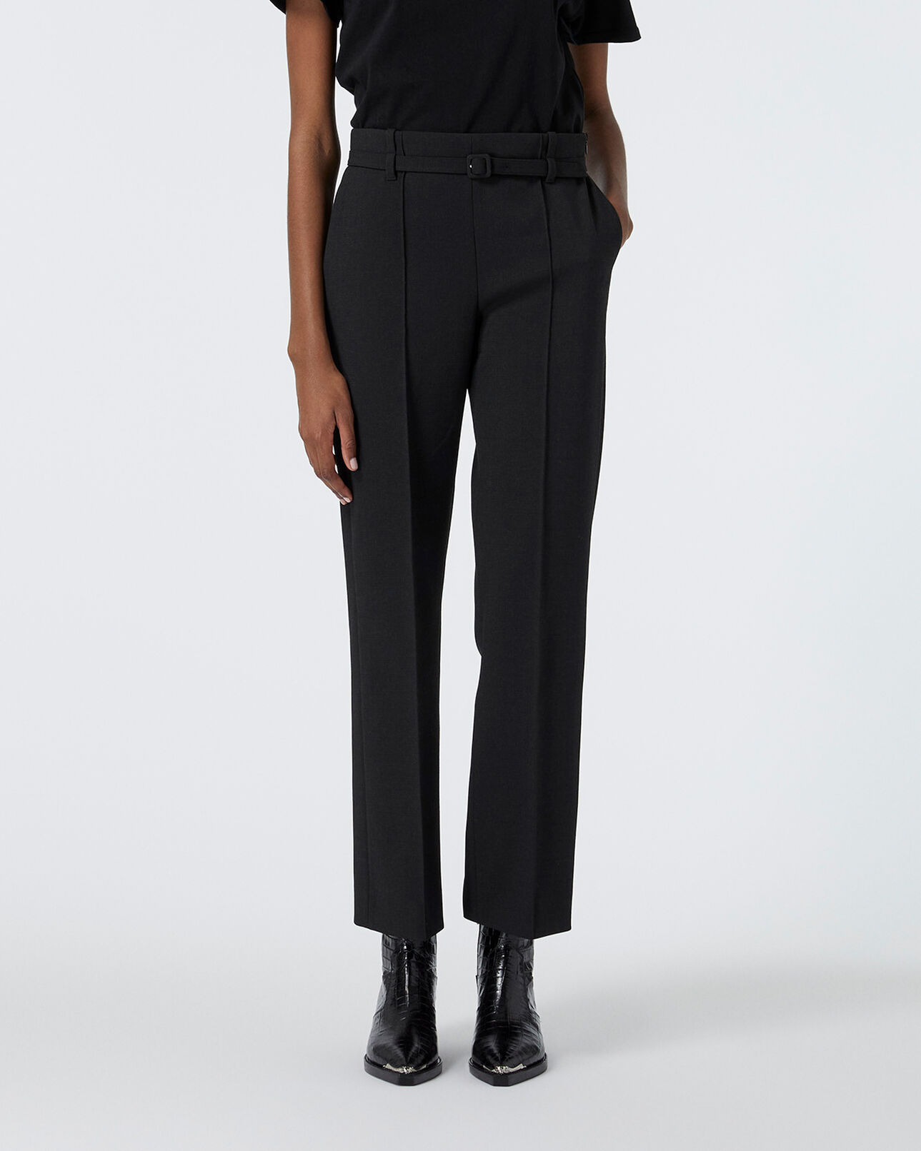 The Kooples WOMEN BLACK straight-cut black suit trousers with belt