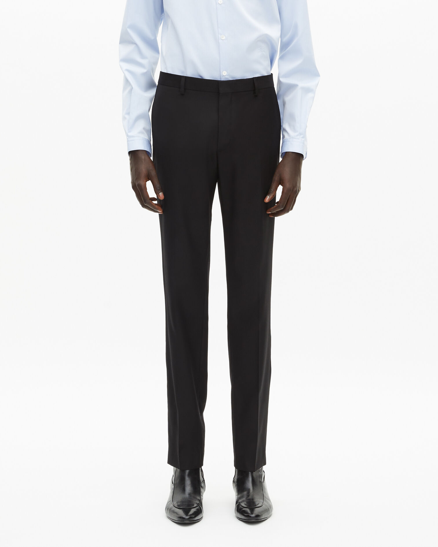 Black wool suit pants slim fit, BLACK, hi-res image number null