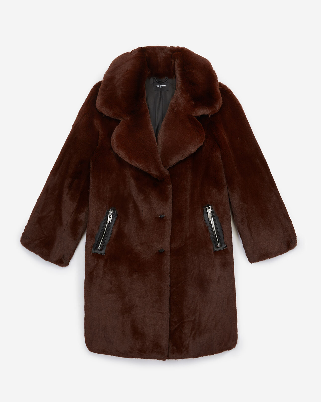 The Kooples WOMEN BROWN long brown faux fur coat