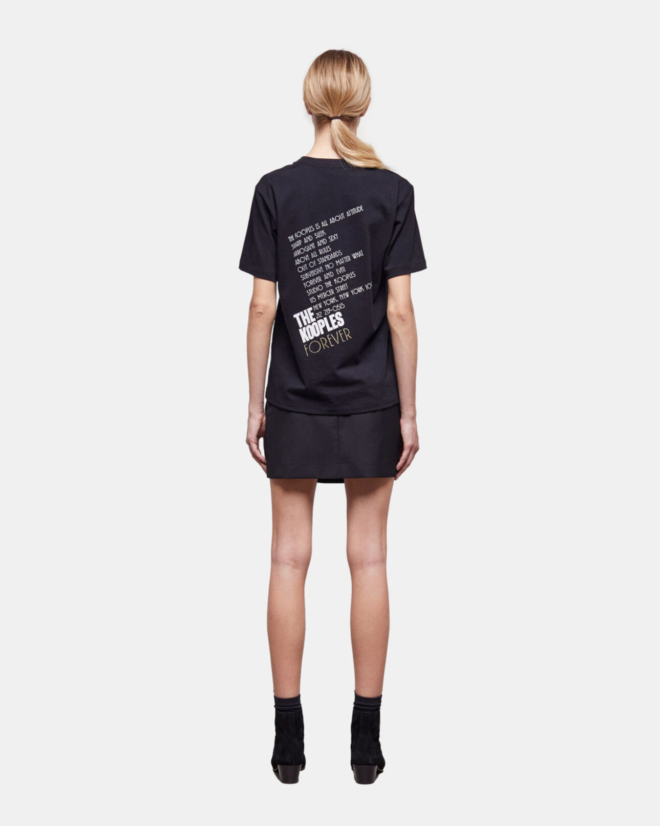 The Kooples WOMEN BLACK-ANTIC GOLD women's t-shirt with a tiger screen print