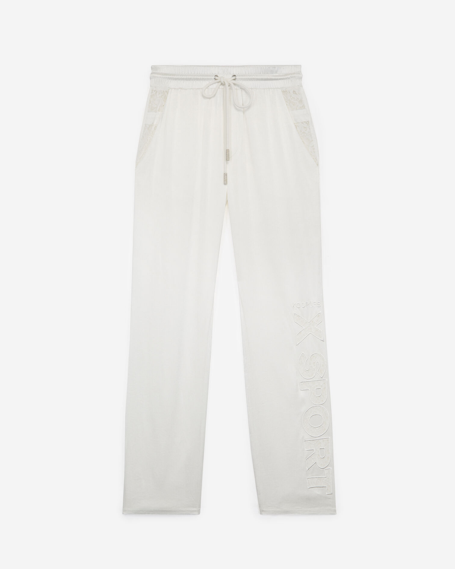 Flowing white trousers with lace finish, ECRU, hi-res image number null