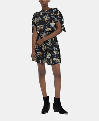 The Kooples DAMEN BLACK schwarzes kurzarm-kleid mit hawaii-motiv