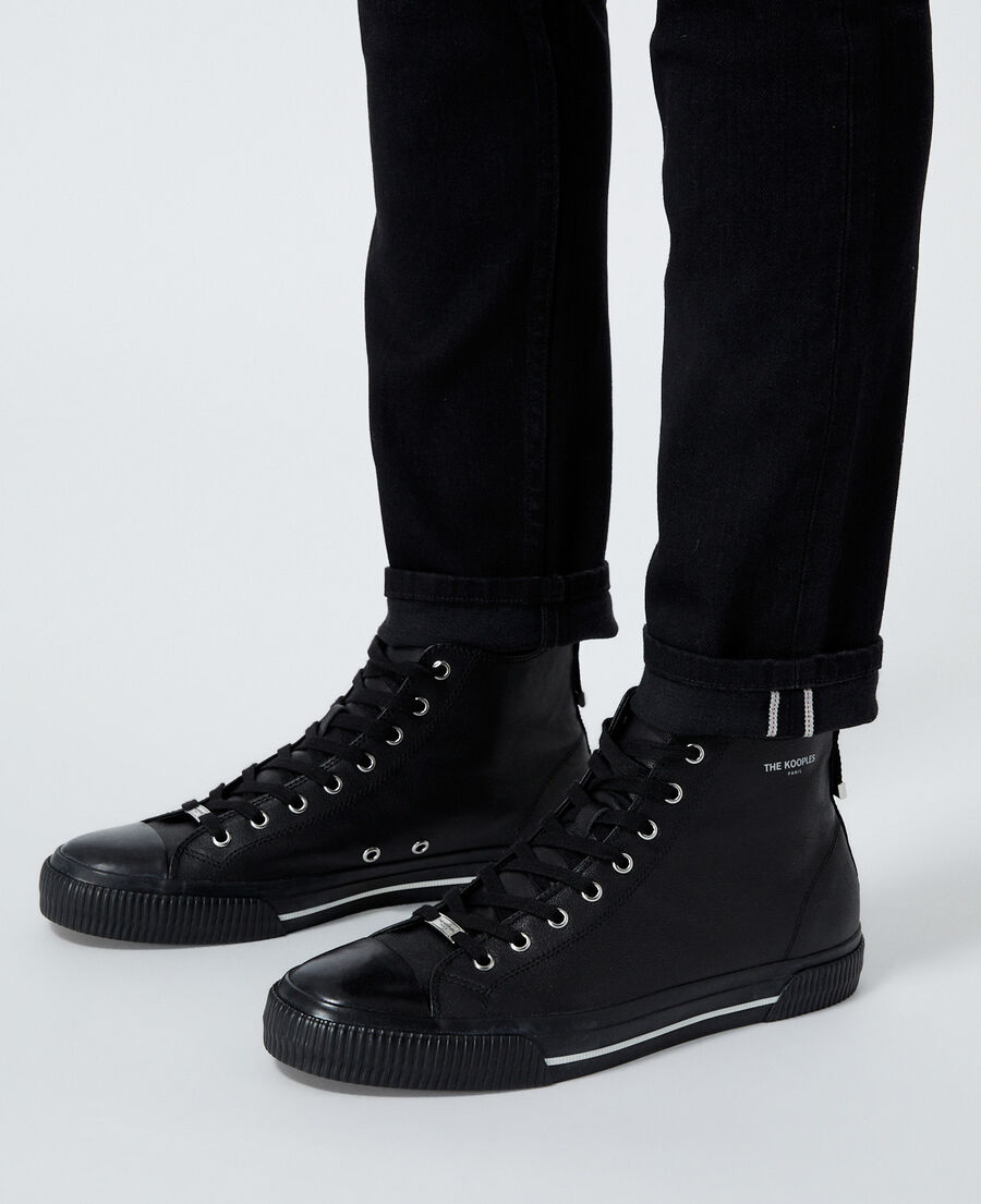 mens black leather high top trainers