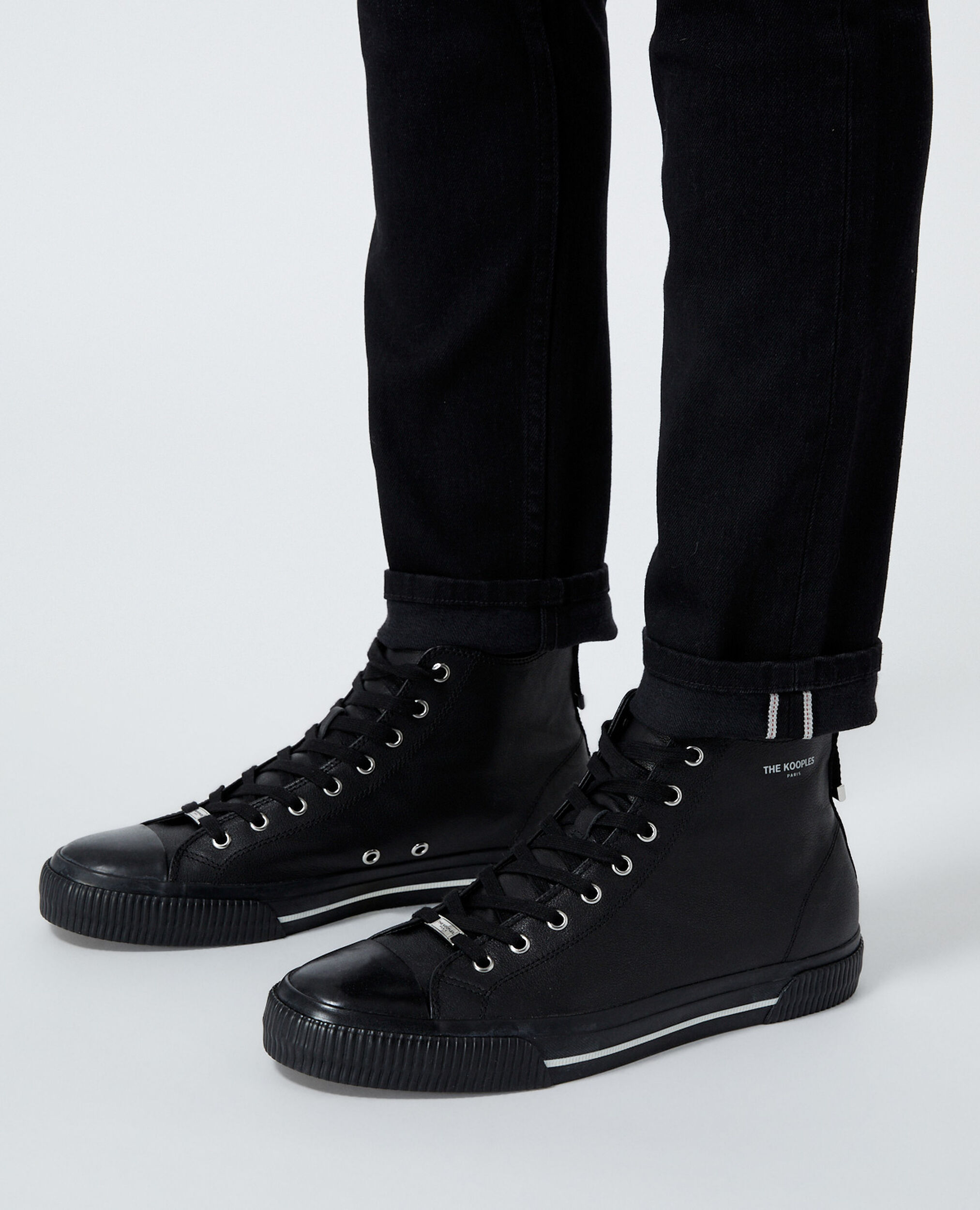 high top black leather sneakers