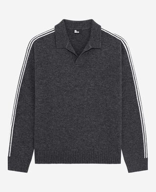 The Kooples H GREY wool polo-neck sweater with contrasting gray stripes