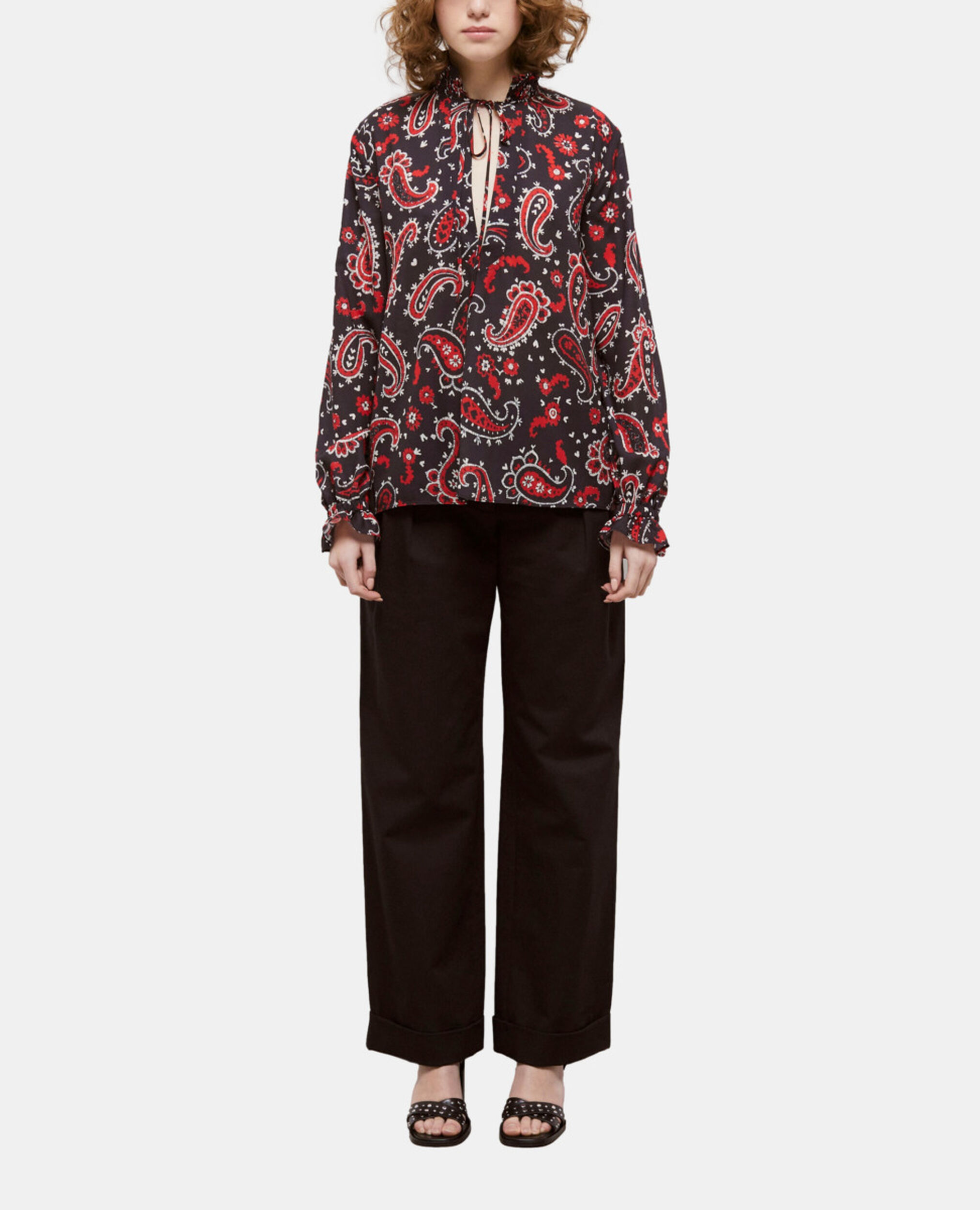 Bluse mit Print, BLACK - RED, hi-res image number null