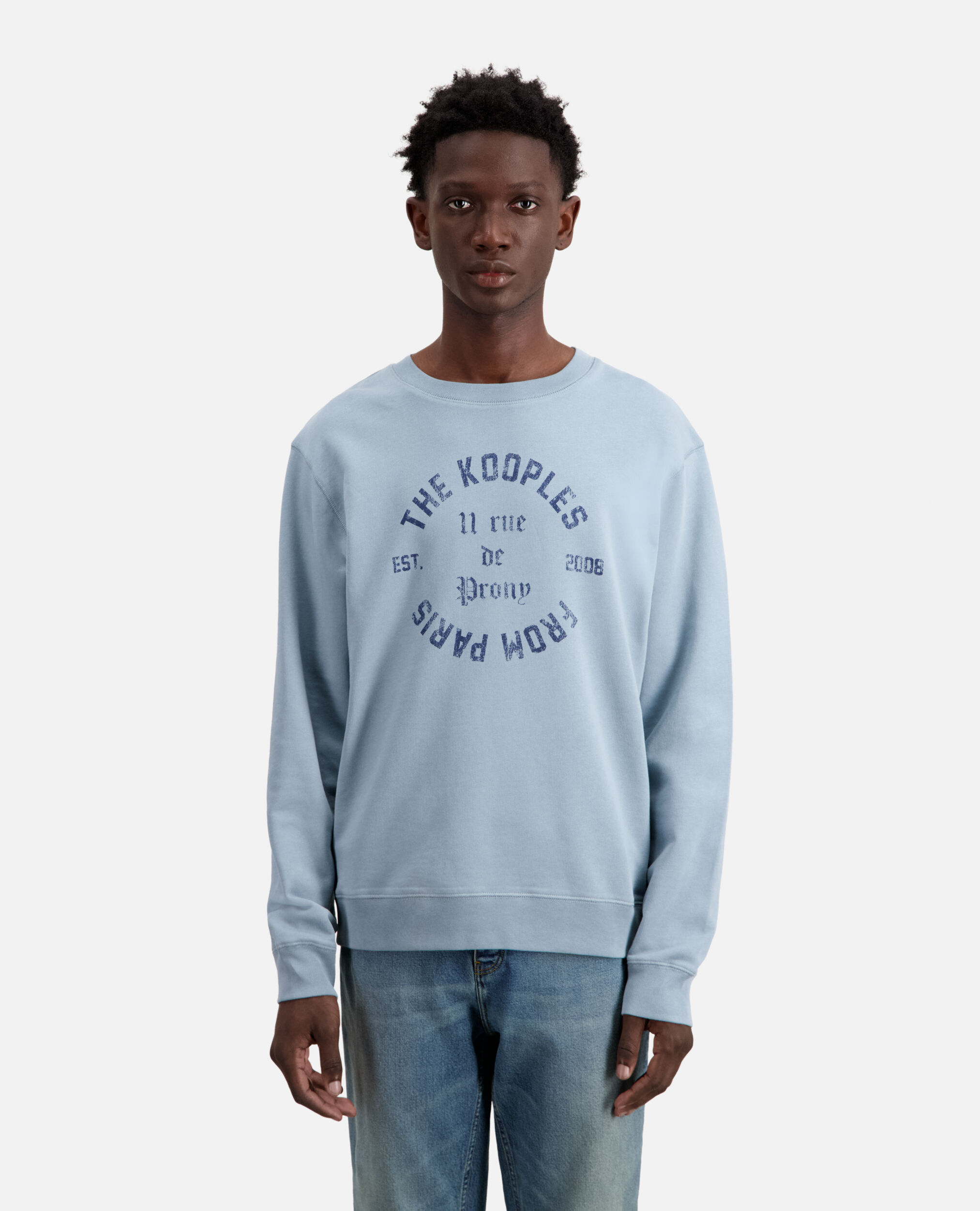 Light blue sweatshirt with 11 Rue de Prony serigraphy, BLUE GREY, hi-res image number null