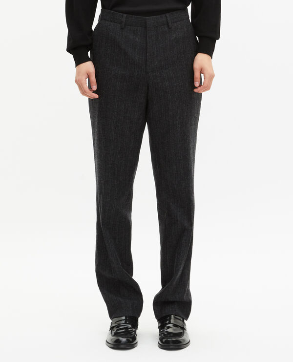 Pantalon de costume droit à fines rayures gris foncé homme The