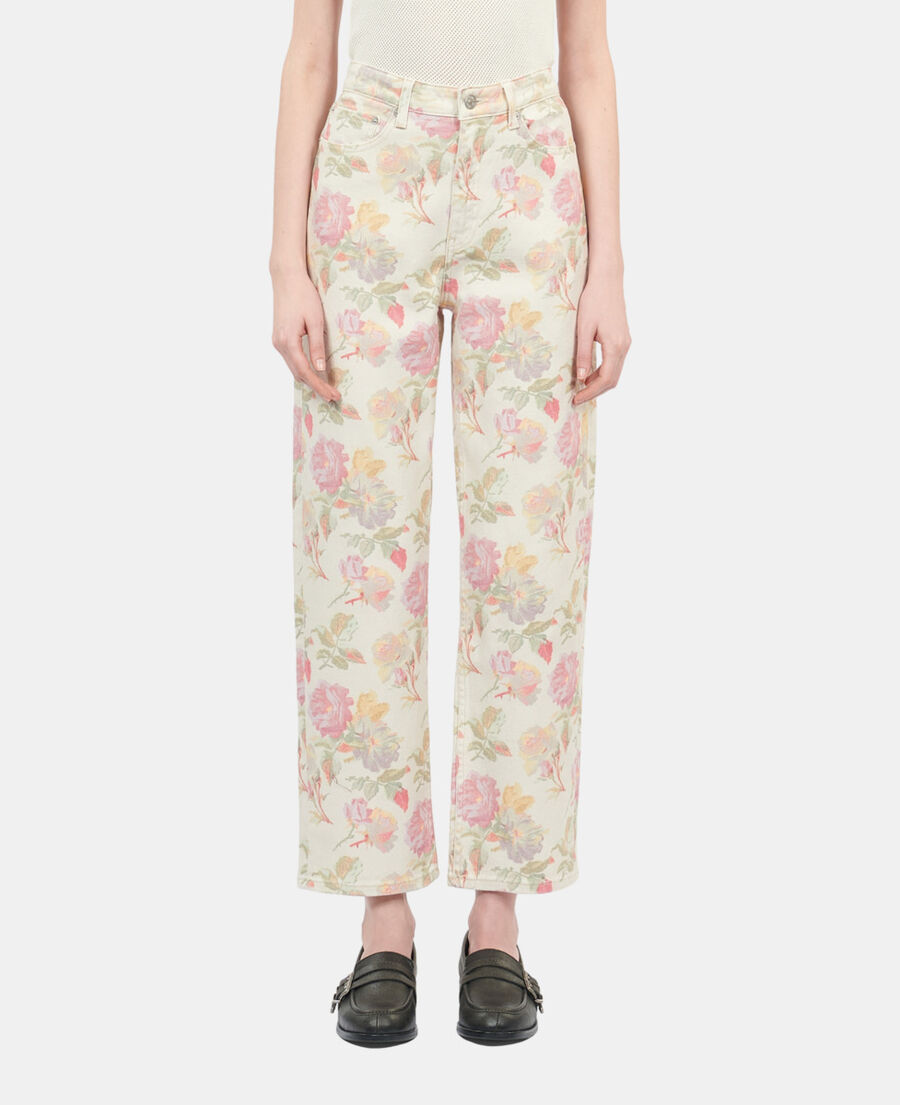 The Kooples F ECRU floral printed boyfriend jeans