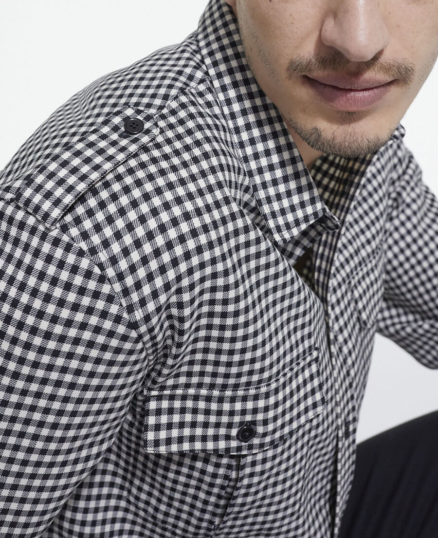 The Kooples HOMME BLACK WHITE chemise col classique en laine à carreaux