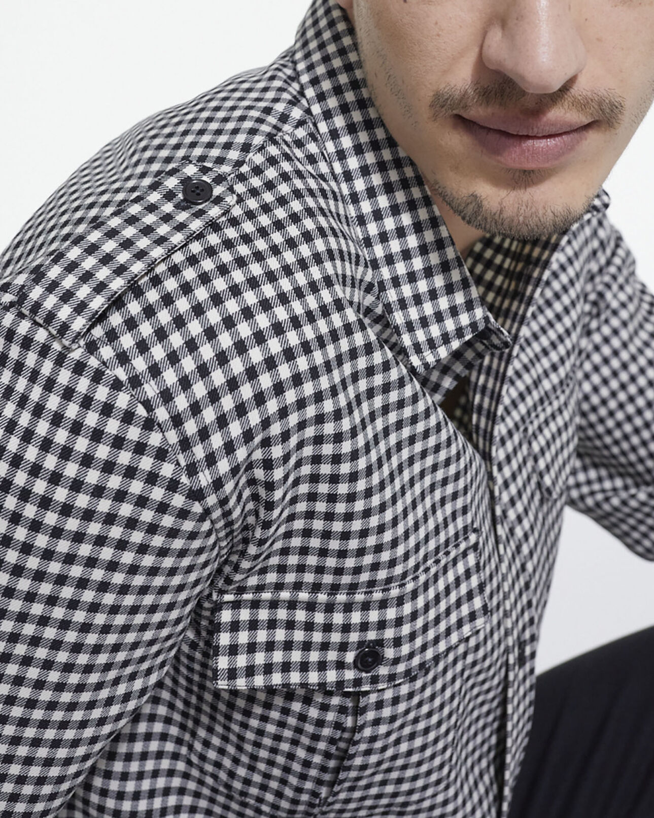 The Kooples MEN BLACK WHITE check wool shirt with classic collar