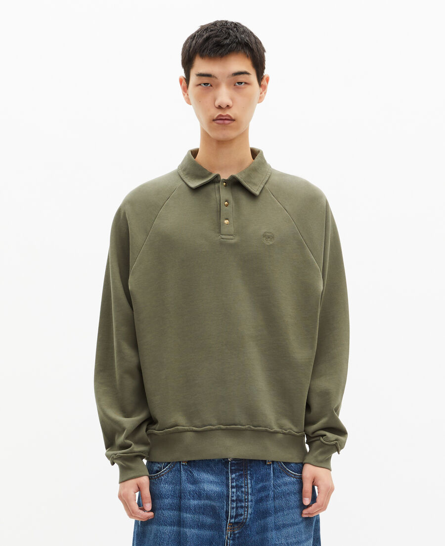 The Kooples HOMME KAKI sweatshirt col polo kaki