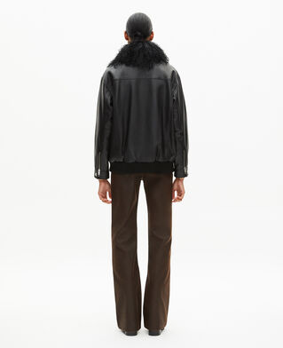 The Kooples F BLACK leather jacket with removable fur collar, black