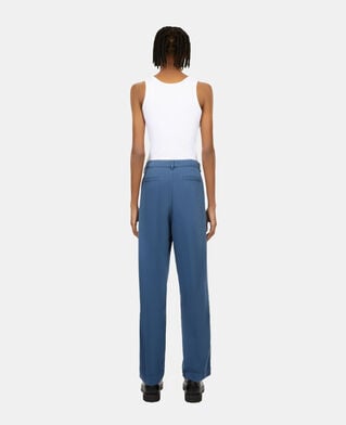 The Kooples MEN MIDDLE NAVY navy blue cotton and linen trousers with pleats