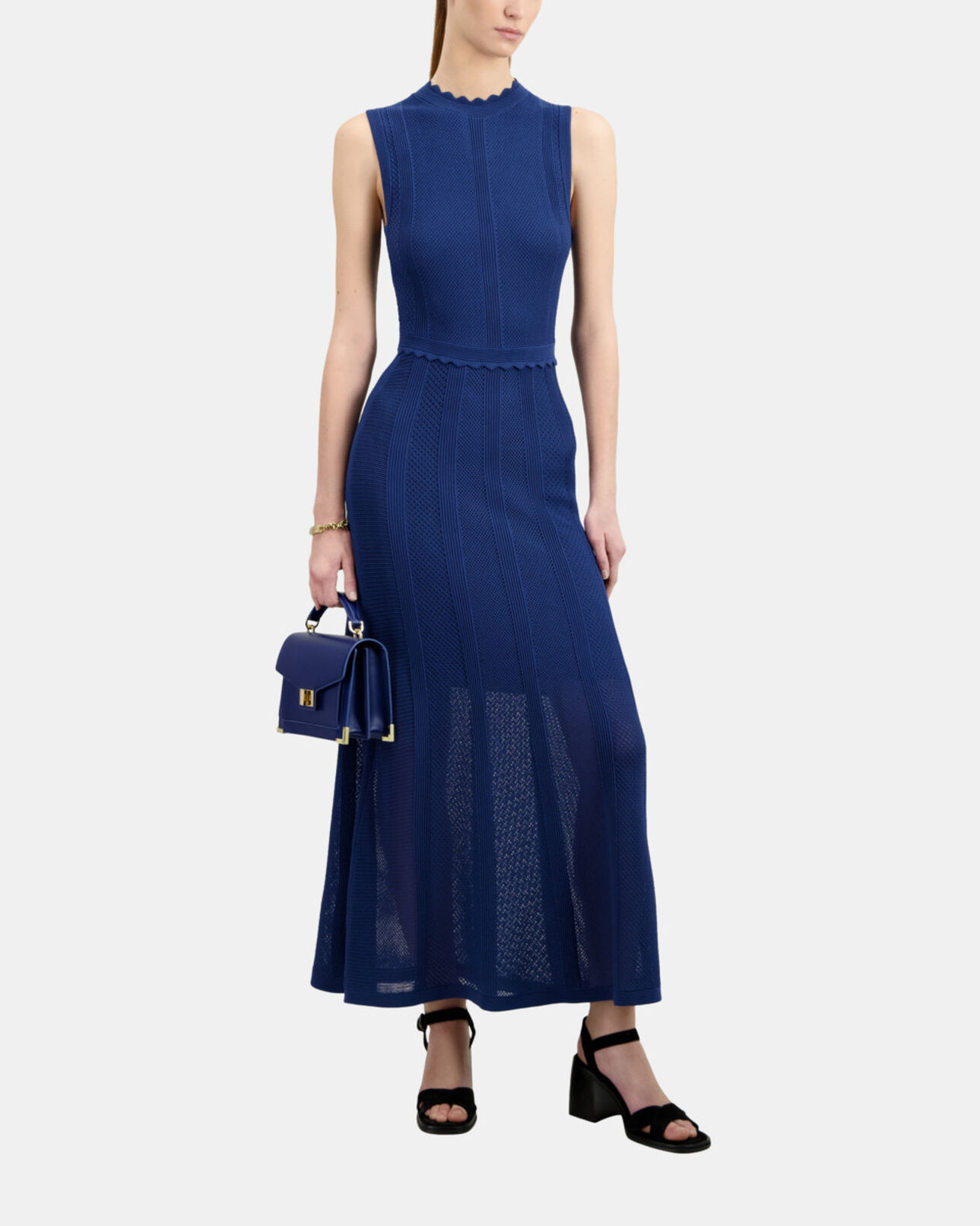 The Kooples MUJER MIDDLE NAVY vestido largo azul rey punto calado