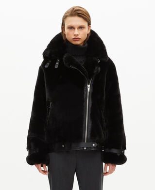 The Kooples DAMEN BLACK fliegerjacke mit pelzoptik schwarz