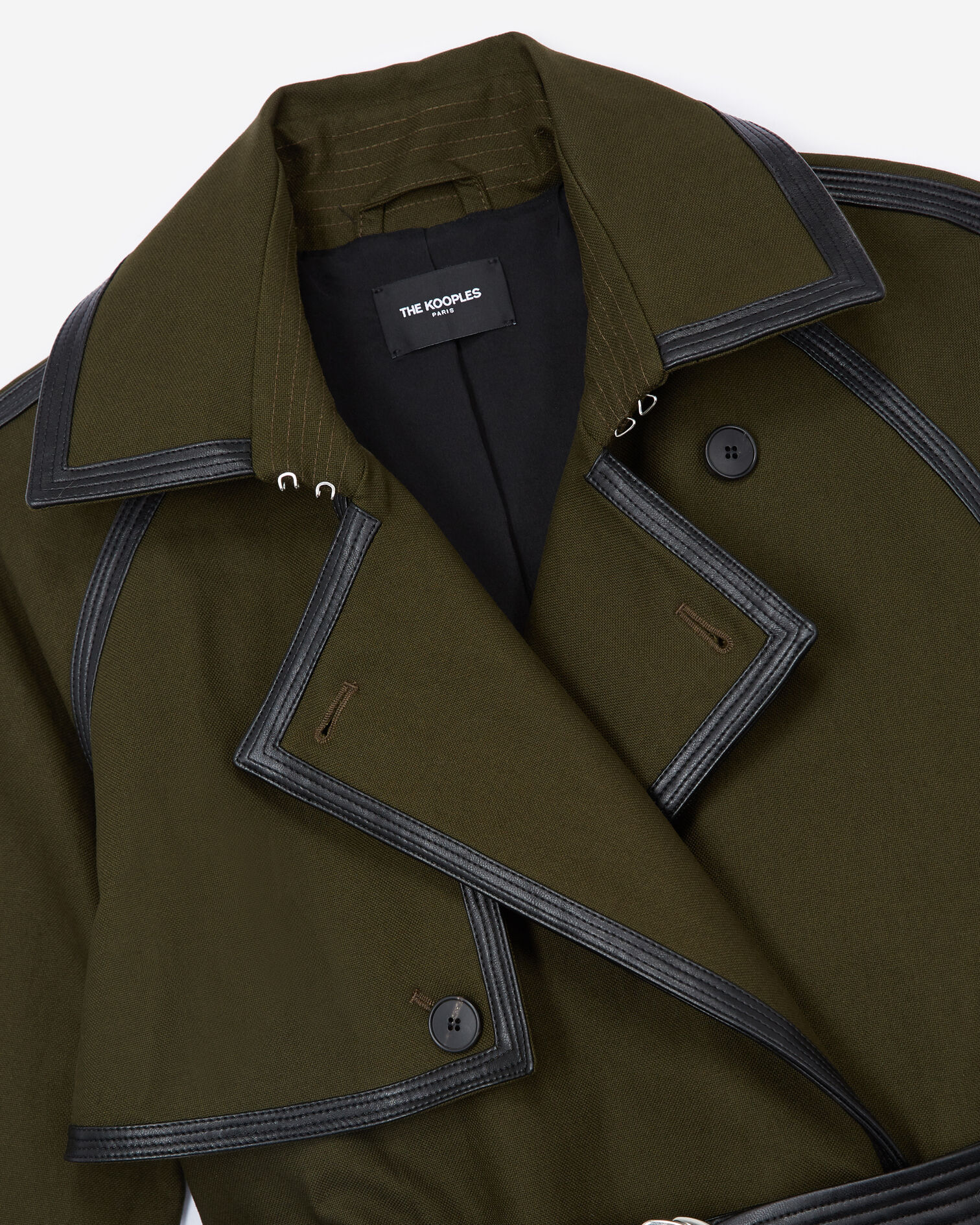 Cotton trench coat with leather belt in millitary green, KAKI, hi-res image number null