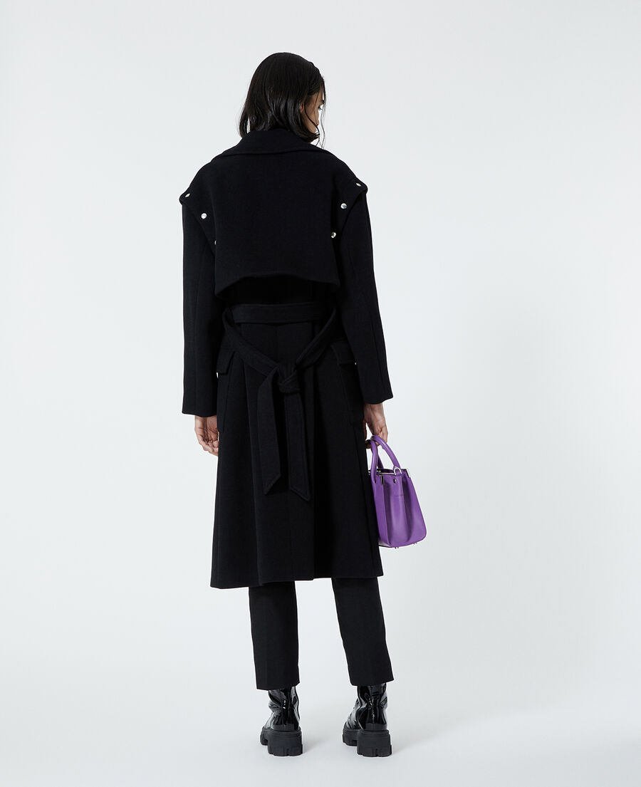Long black wool coat with press studs | The Kooples