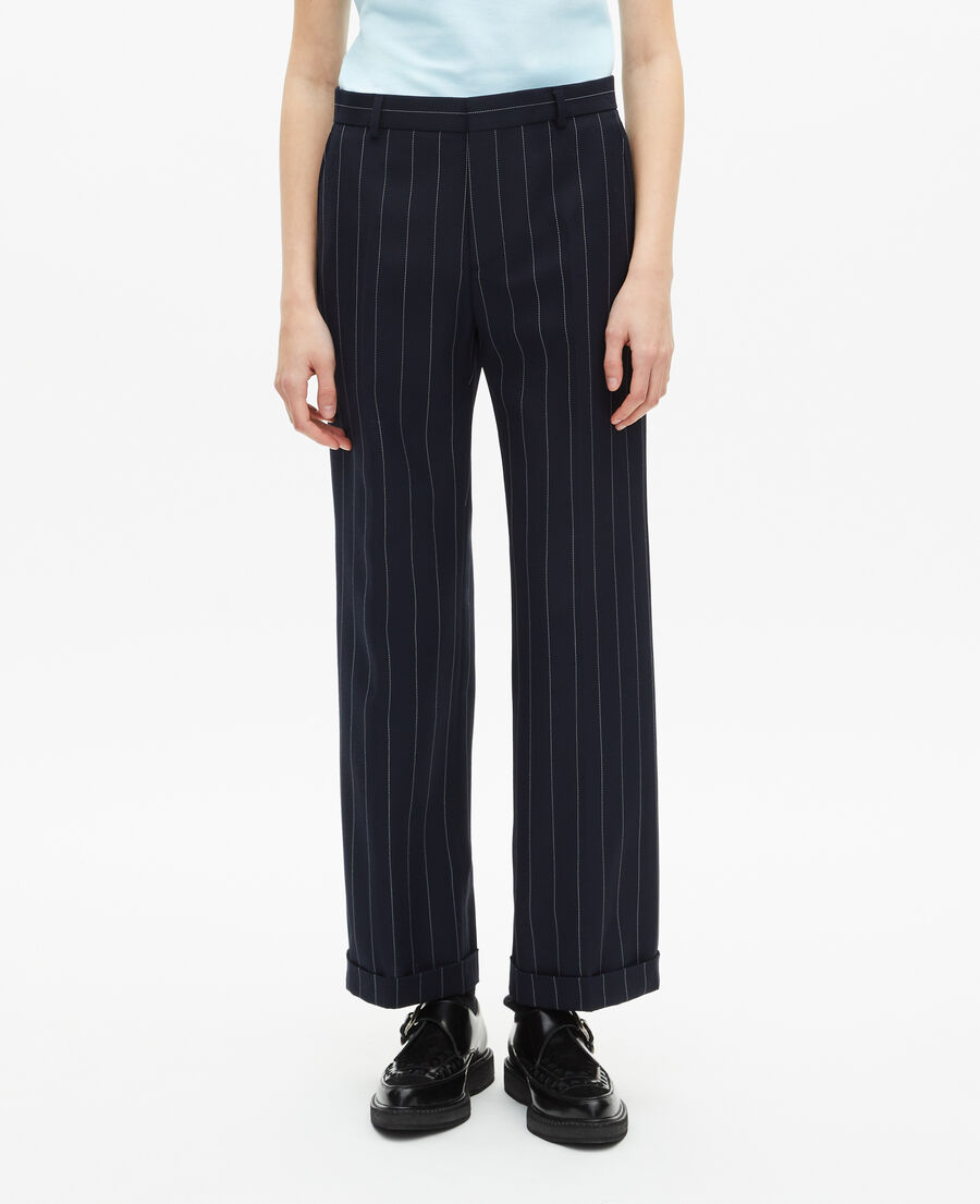 The Kooples WOMEN NAVY straight-leg wool blend tennis stripe tailored pants