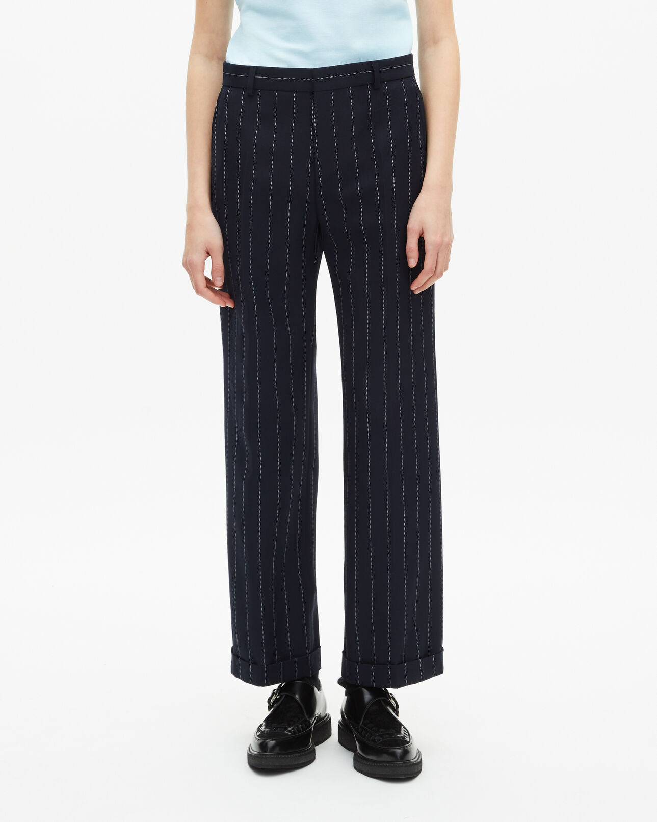 The Kooples WOMEN NAVY straight-leg wool blend tennis stripe tailored pants