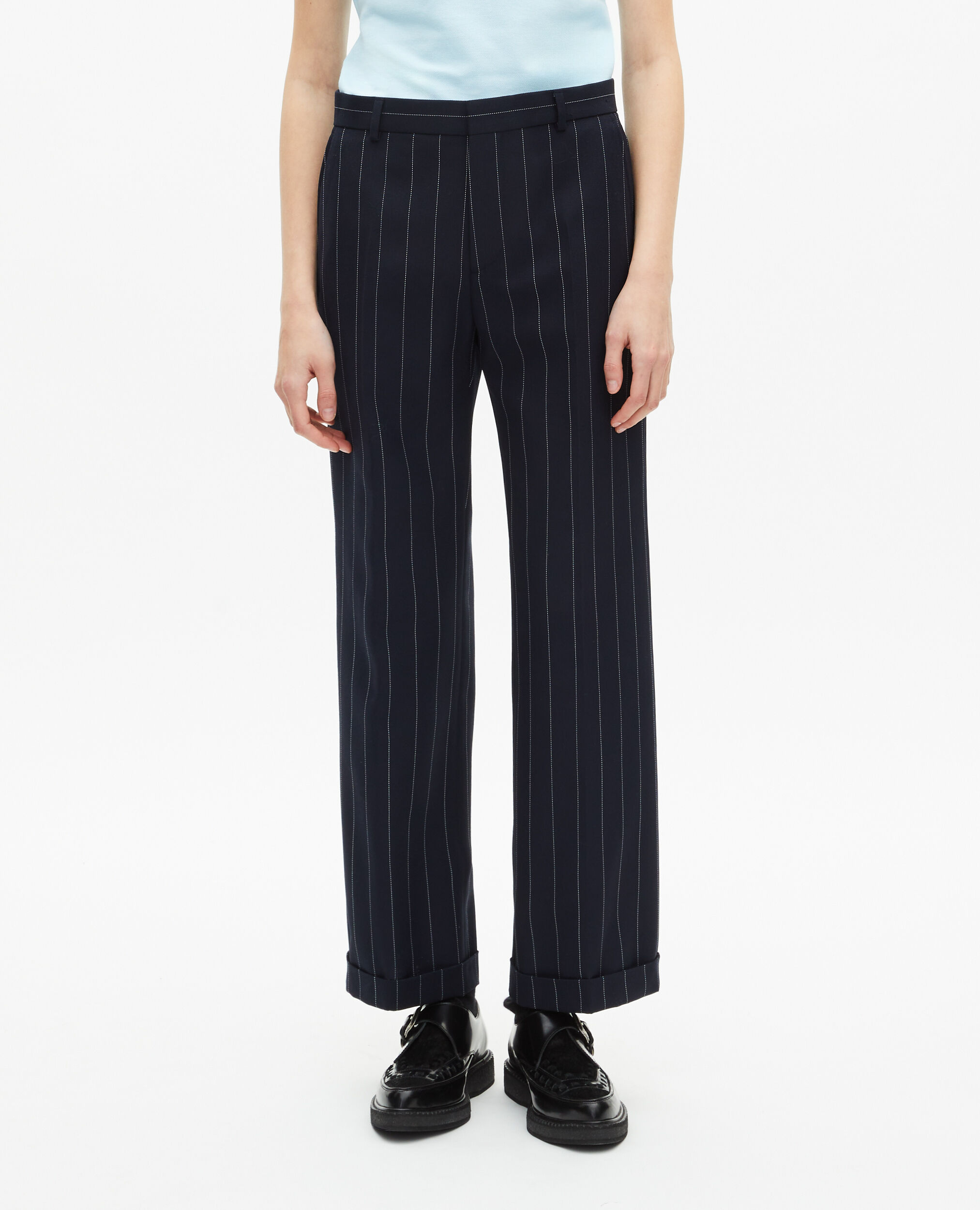 Straight-leg wool blend tennis stripe tailored pants, NAVY, hi-res image number null
