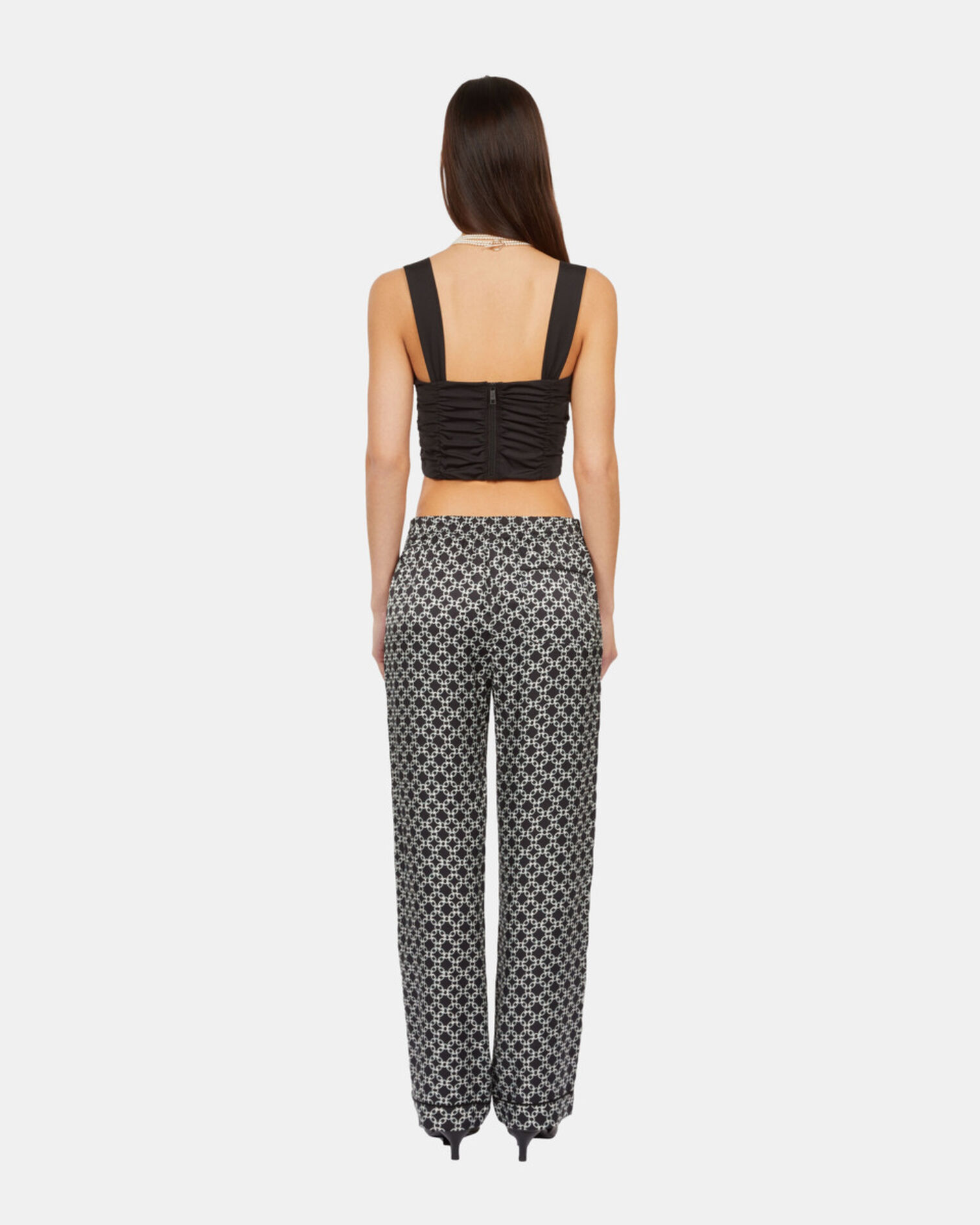 Black and white chain print trousers, BLACK WHITE, hi-res image number null