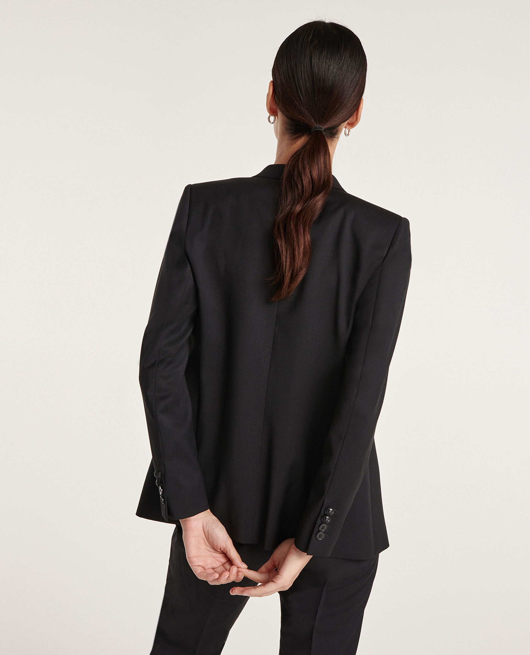 Chaqueta elegante negra de lana, cuello traje, BLACK, hi-res image number null