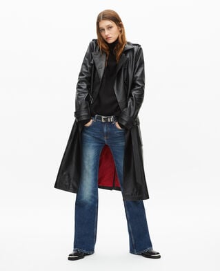 The Kooples WOMEN BLACK long black leather trench coat