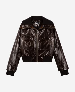 The Kooples WOMEN CAFE brown vinyl-effect jacket