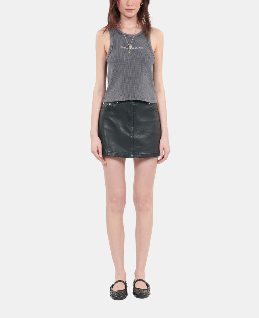 The Kooples F BLACK WASHED black tank top with dangerous but fun serigraphy