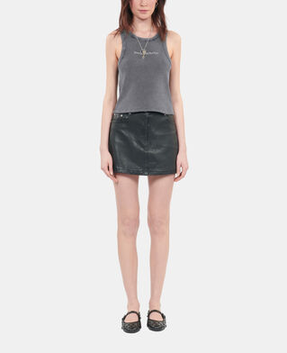 The Kooples F BLACK WASHED black tank top with dangerous but fun serigraphy