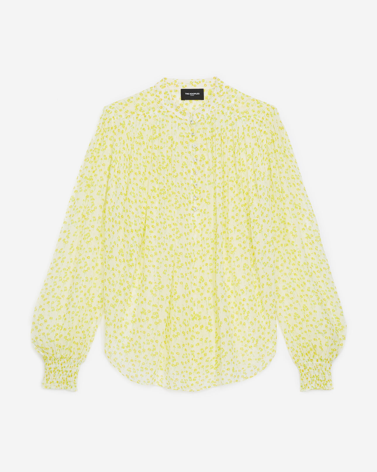 The Kooples FEMME WHITE / DEEP YELLOW top fluide blanc et jaune à col rond
